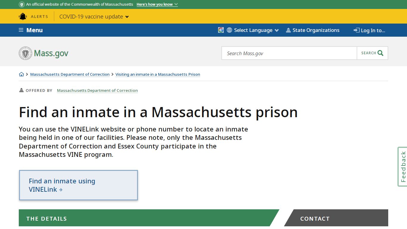 Find an inmate in a Massachusetts prison | Mass.gov